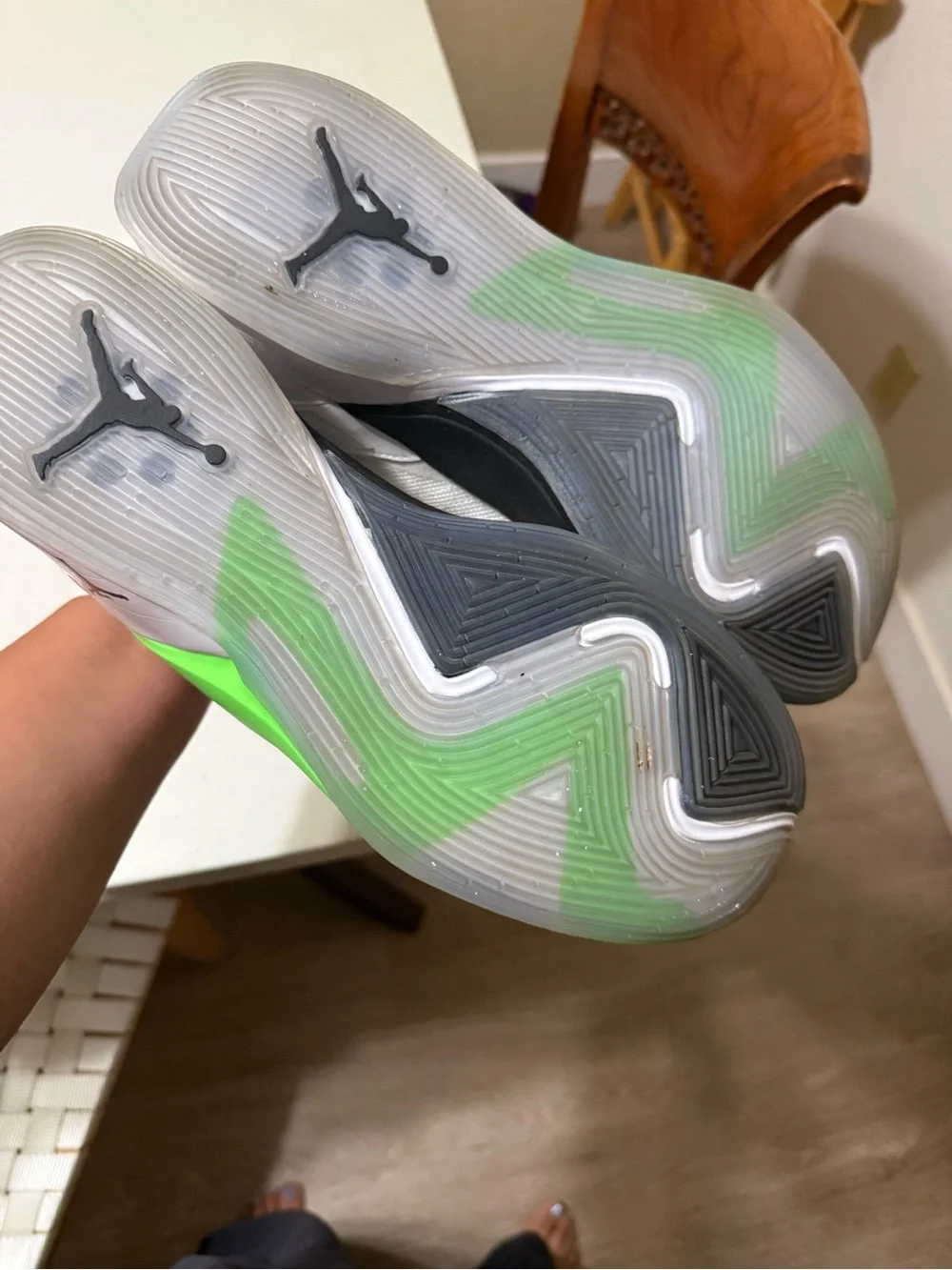 Jordan Low-Top Sneakers in White with Neon Green and Red Accents